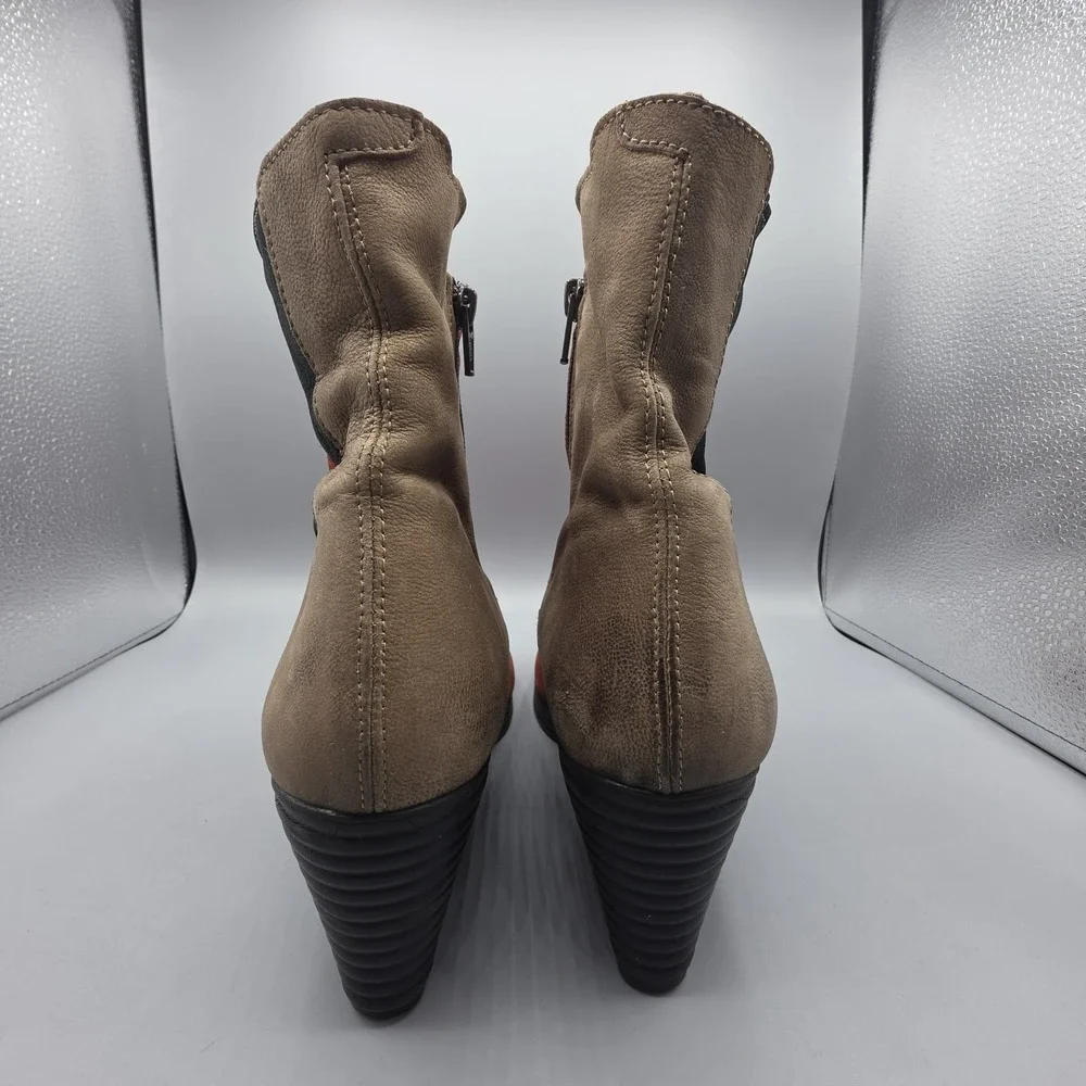 Fly London Booties Womens 39‎ Red Orange Brown Leather Distressed Wedge Zipper